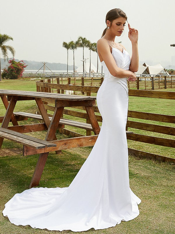 Sheath V-Neck Sleeveless Train Wedding Dress - Chloe Dress