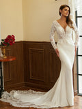 Sheath V-Neck Lace Long Sleeve Train Wedding Dress - Chloe Dress