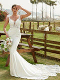 Sheath V-Neck Lace Sleeveless Train Wedding Dress - Chloe Dress