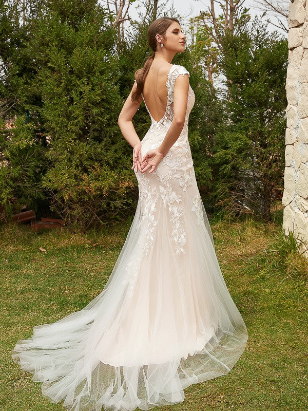 Sheath Tulle Sleeveless Train Wedding Dress - Chloe Dress