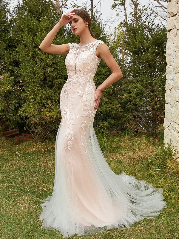 Sheath Tulle Sleeveless Train Wedding Dress - Chloe Dress