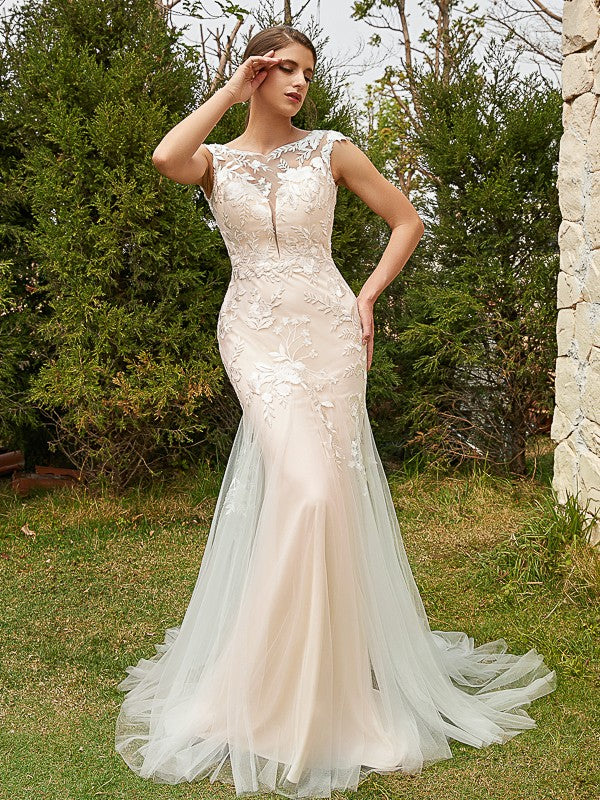 Sheath Tulle Sleeveless Train Wedding Dress - Chloe Dress
