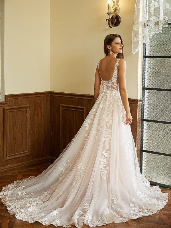 A-Line Tulle Sleeveless Train Wedding Dress - Chloe Dress
