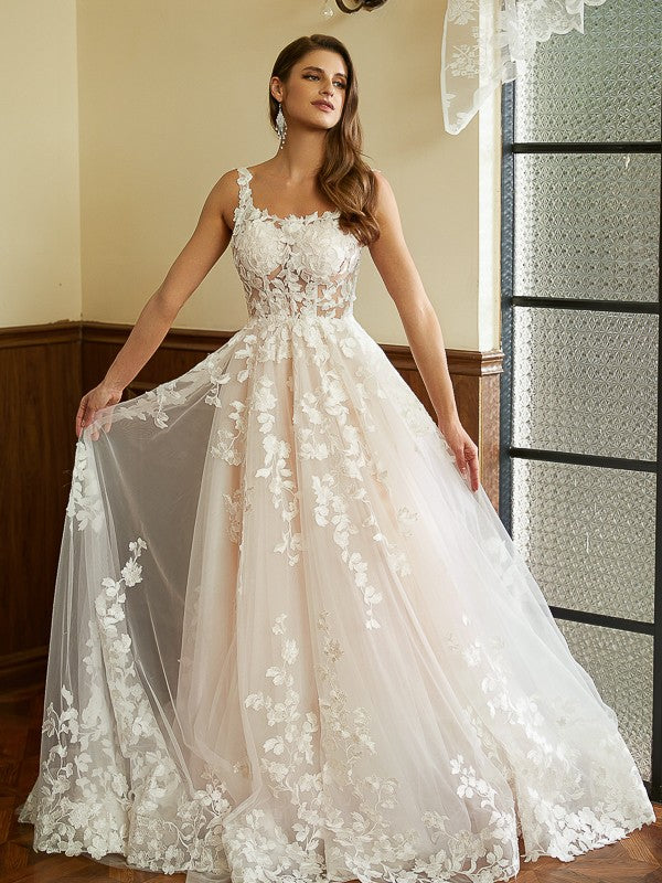 A-Line Tulle Sleeveless Train Wedding Dress - Chloe Dress