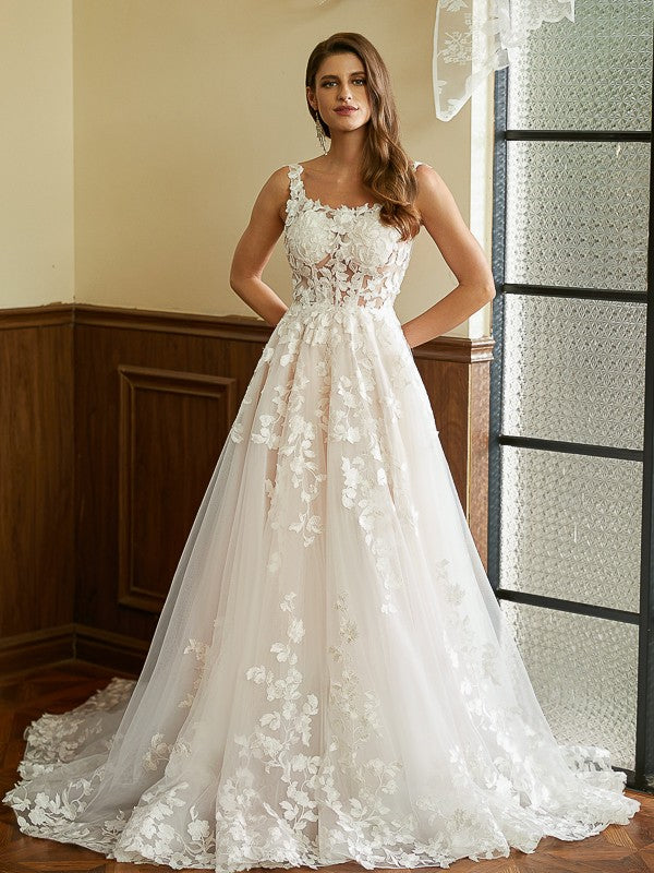 A-Line Tulle Sleeveless Train Wedding Dress - Chloe Dress