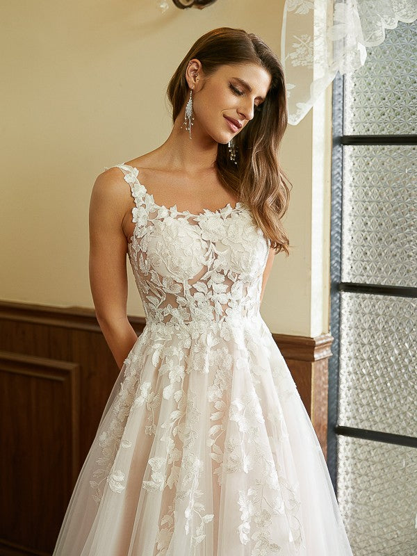 A-Line Tulle Sleeveless Train Wedding Dress - Chloe Dress