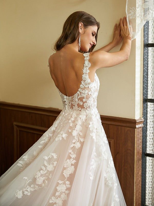 A-Line Tulle Sleeveless Train Wedding Dress - Chloe Dress