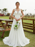 A-Line Chiffon Sleeveless Train Wedding Dress - Chloe Dress