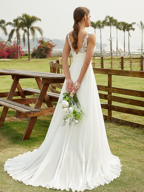 A-Line Chiffon Sleeveless Train Wedding Dress - Chloe Dress