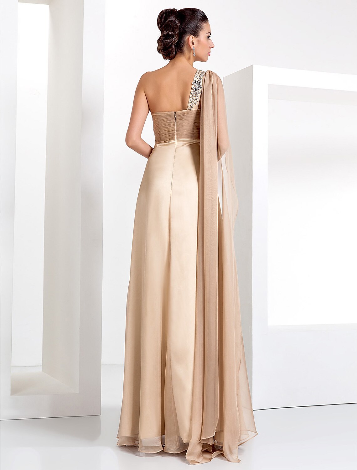 Black Sheath One-Shoulder Chiffon Sleeveless Floor-Length Evening Dress - Chloe Dress