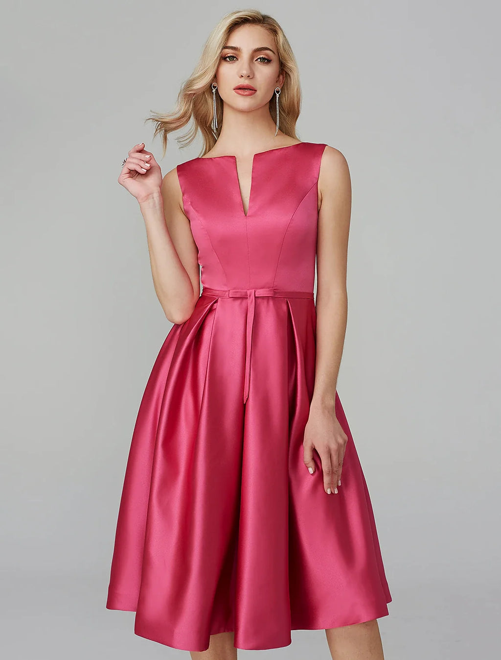 Pink A-Line Satin Sleeveless Knee-Length Wedding Dress - Chloe Dress