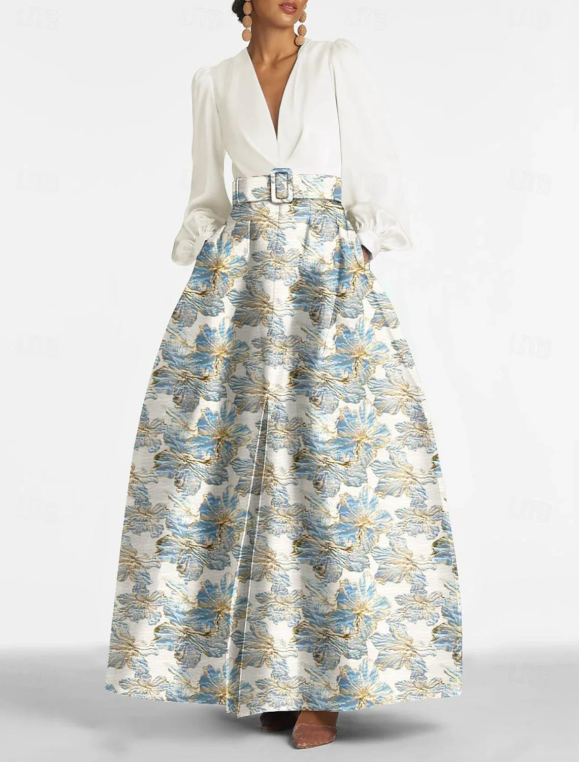 A-Line V-Neck Long Sleeve Floor-Length Evening Gown - Chloe Dress
