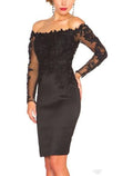 Black Mermaid Halter Satin Short Sleeve Applique Mini Wedding Dress - Chloe Dress