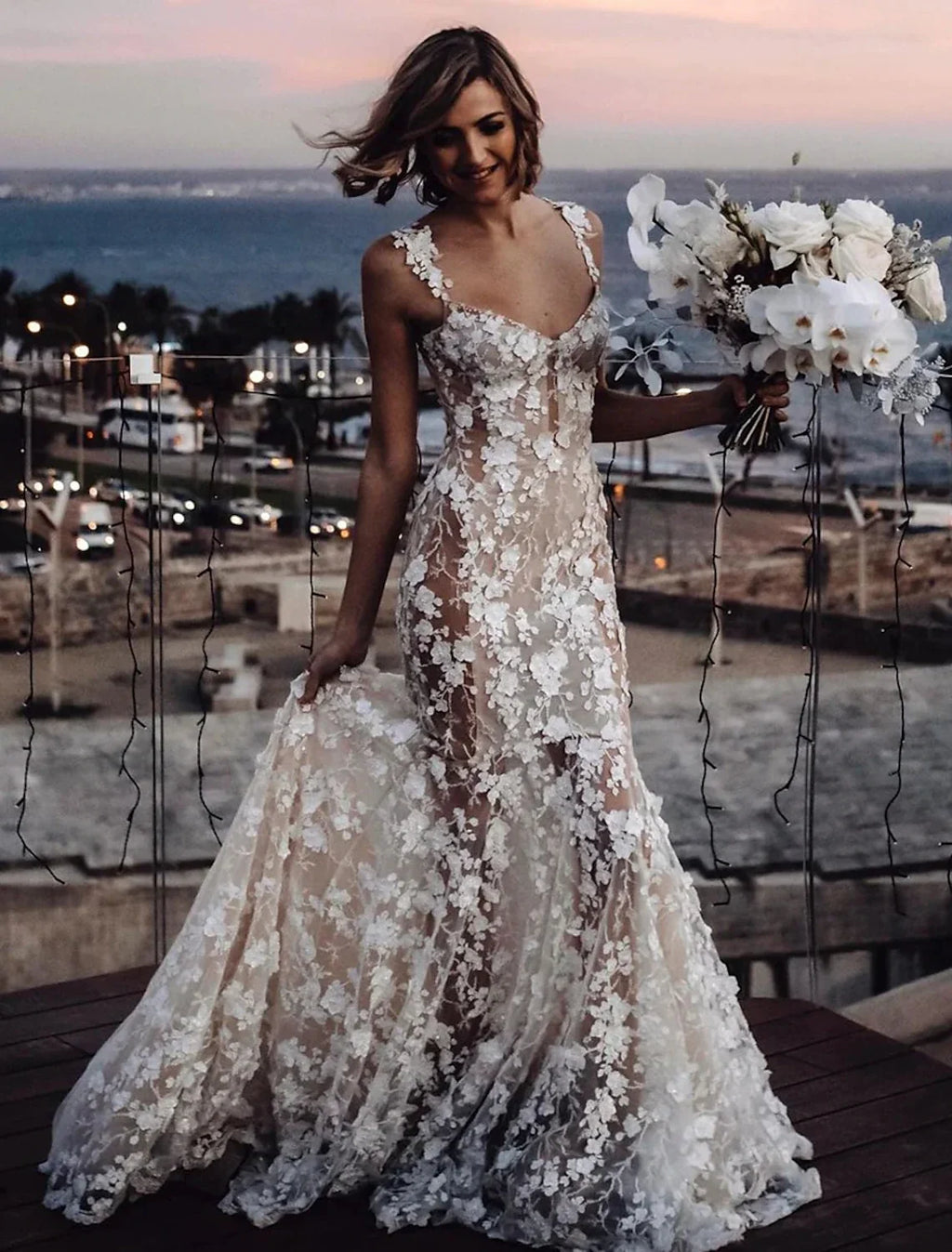 Mermaid Sweetheart Lace Train Wedding Gown - Chloe Dress