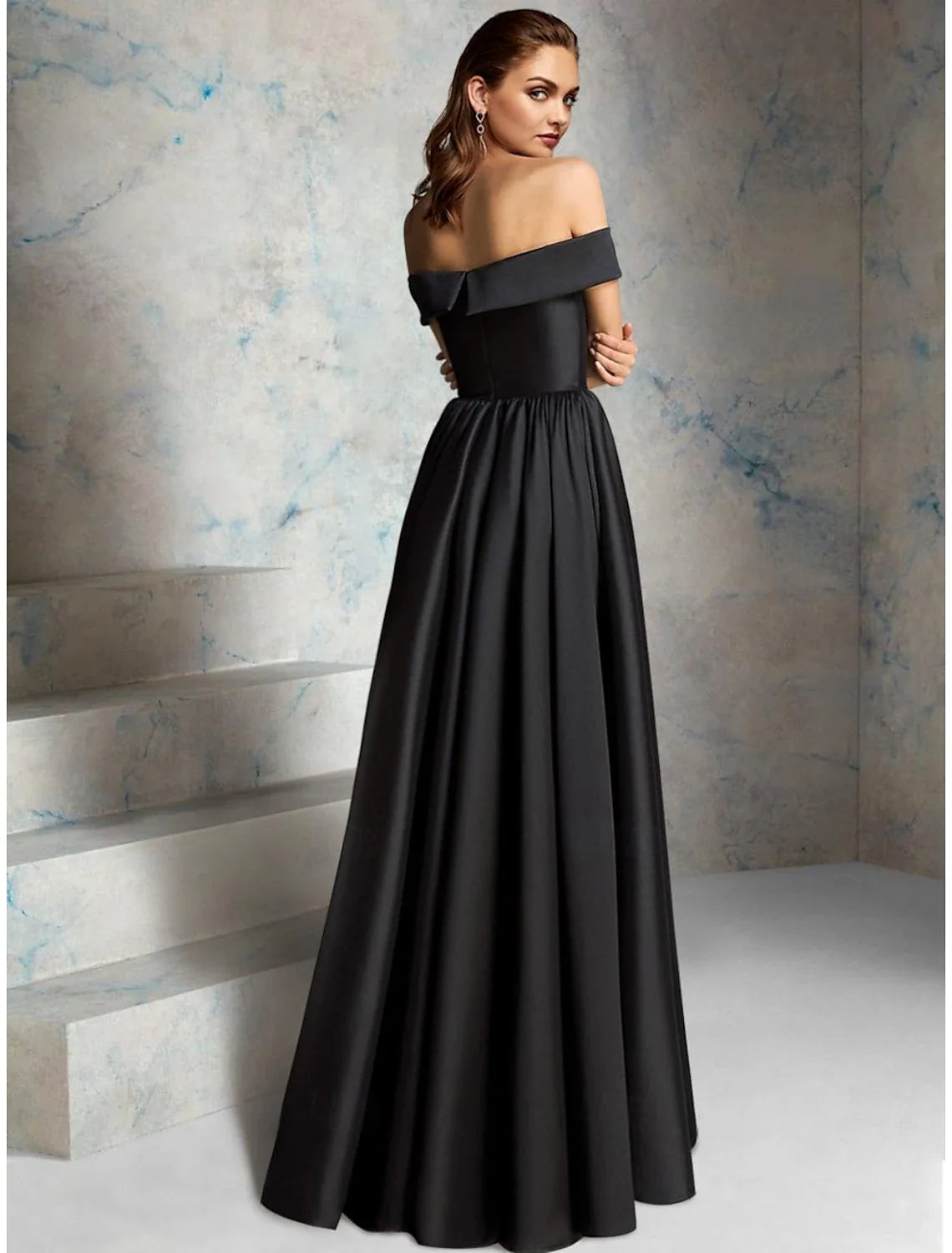 A-Line Off-Shoulder Satin Sleeveless Floor-Length Evening Dress - Chloe Dress