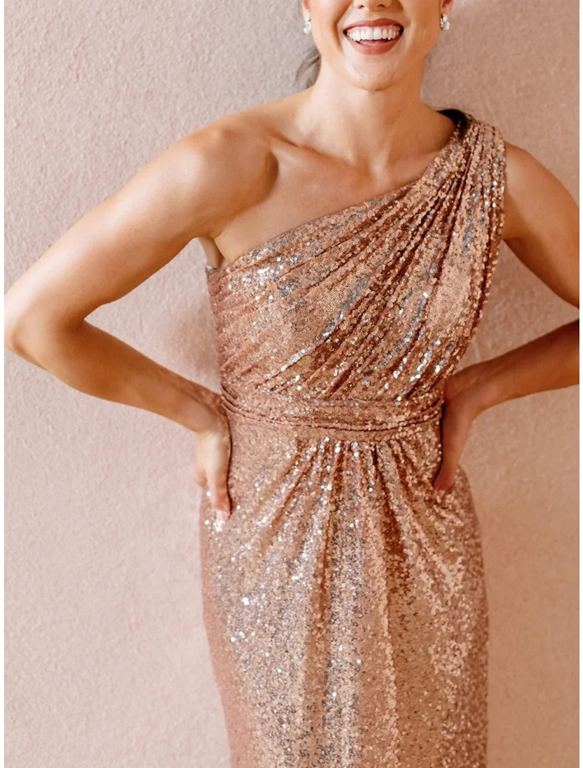 A-Line One-Shoulder Sequin Sleeveless Train Wedding Dress - Chloe Dress