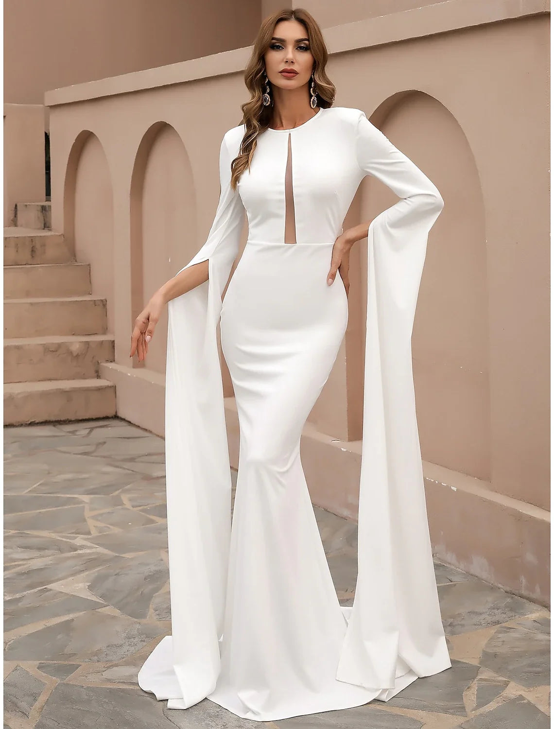 Black Mermaid Long Sleeve Pleated Evening Gown - Chloe Dress