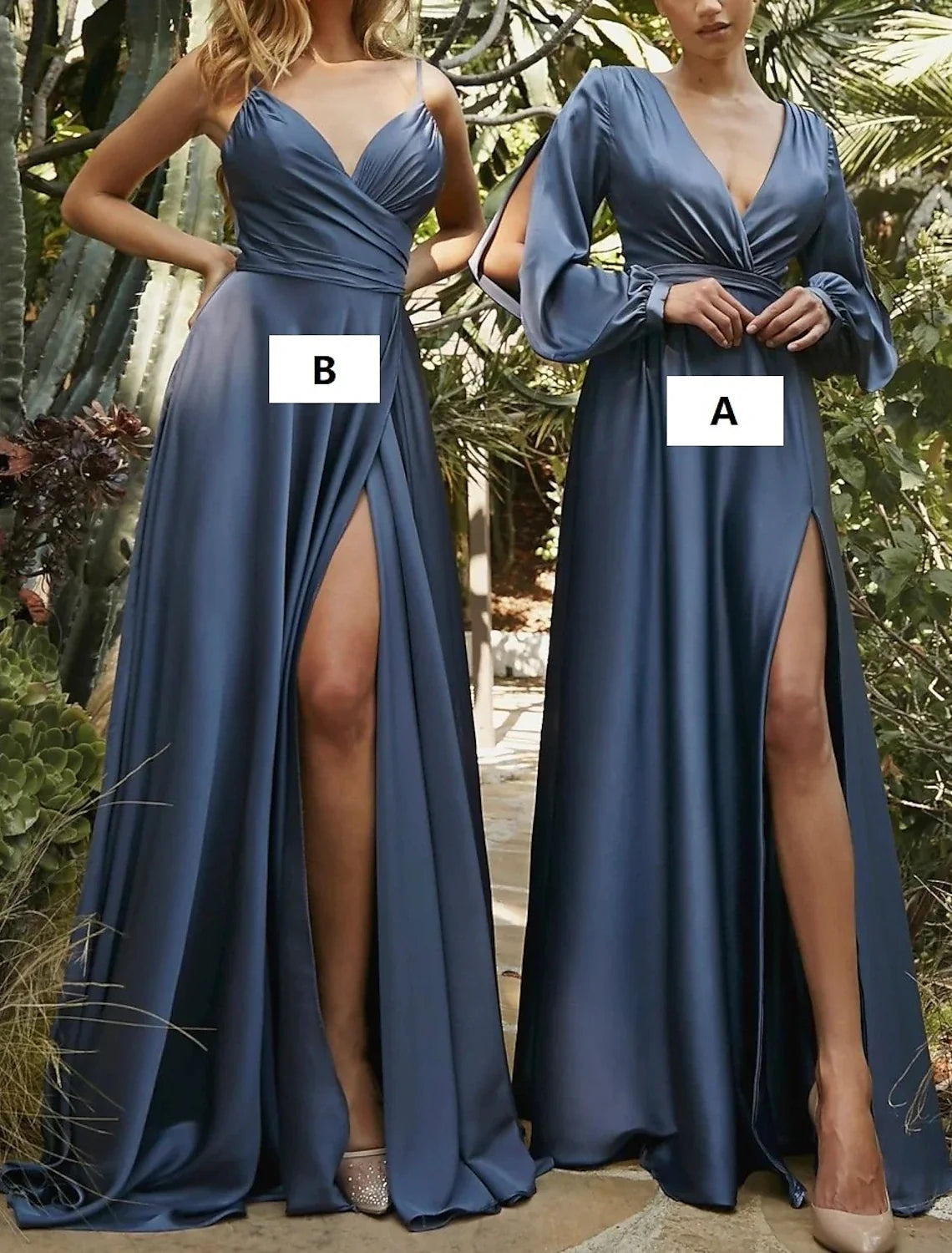Blue A-Line V-Neck Chiffon Long Sleeve Floor-Length Wedding Dress - Chloe Dress