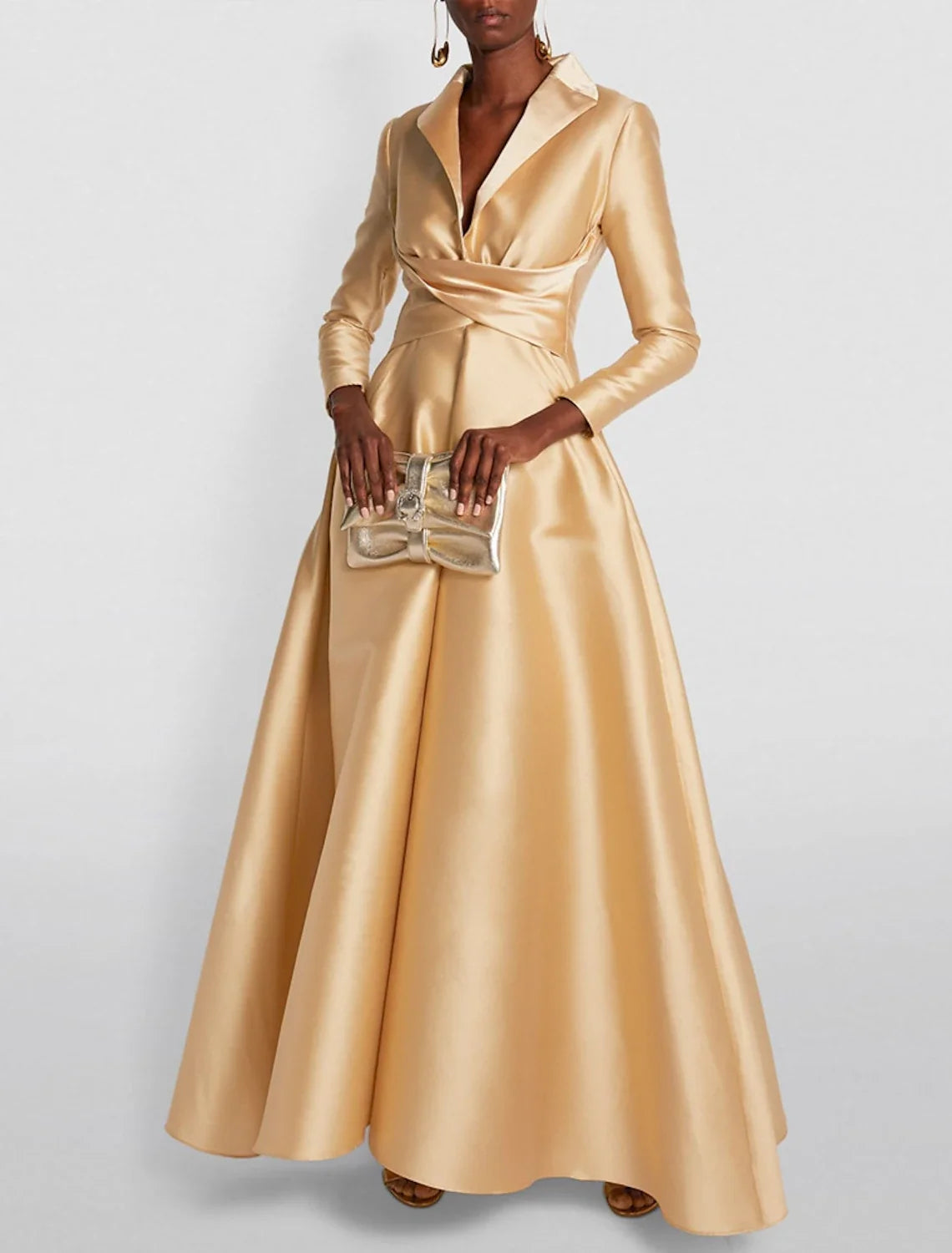 Green A-Line Satin Long Sleeve Floor-Length Evening Gown - Chloe Dress