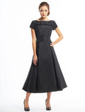 Black A-Line Short Sleeve Button Back Mini Wedding Dress - Chloe Dress