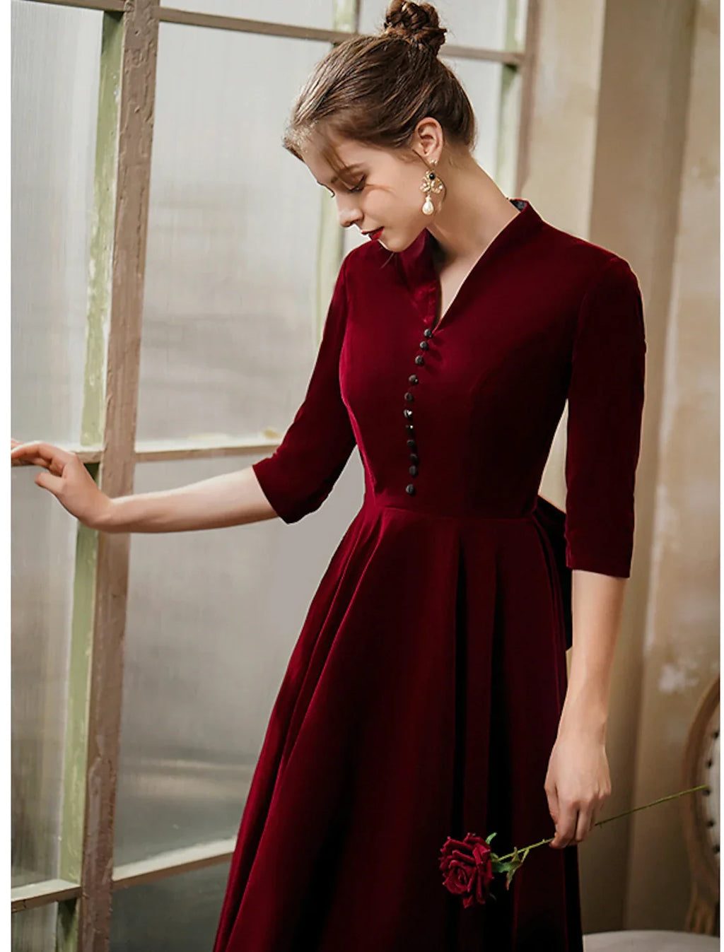 A-Line V-Neck Velvet Mini Cocktail Dress - Chloe Dress