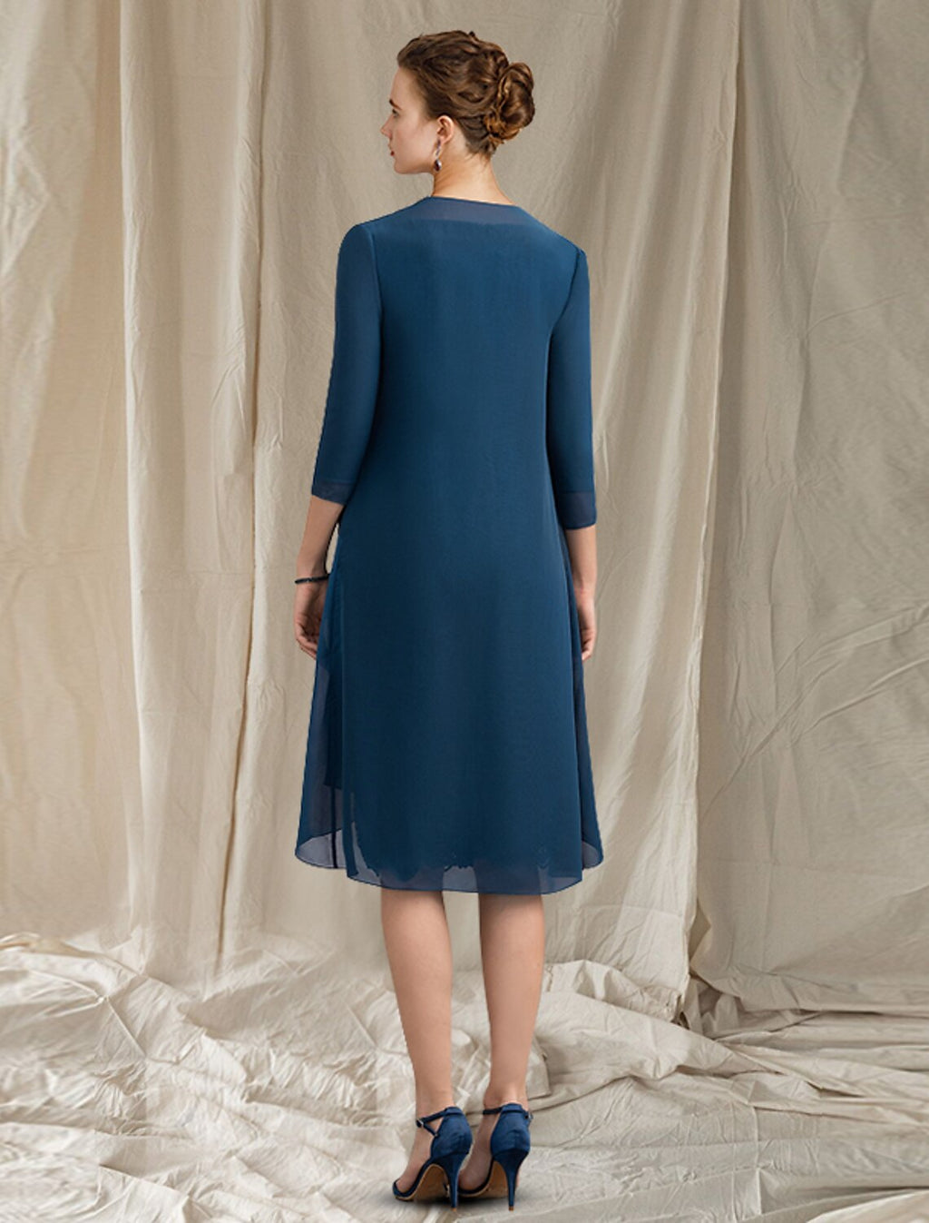 Sheath V-Neck Chiffon Applique Knee-Length Dress - Chloe Dress