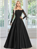 A-Line Off-Shoulder Satin Long Sleeve Train Evening Gown - Chloe Dress