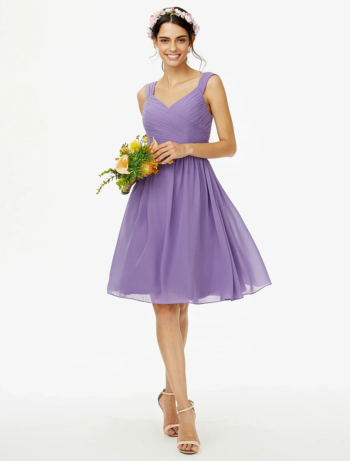 A-Line Chiffon Sleeveless Open Back Knee-Length Wedding Dress - Chloe Dress