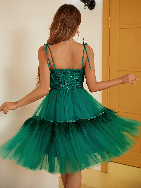 A-Line Spaghetti Strap Tulle Sleeveless Knee-Length Dress - Chloe Dress