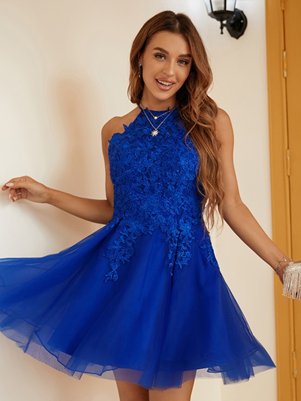 A-Line Halter Tulle Sleeveless Mini Dress - Chloe Dress