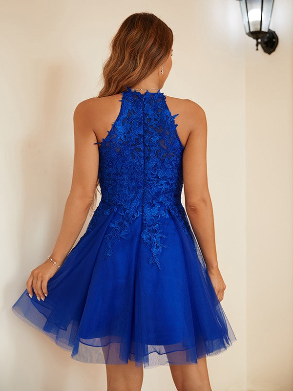 A-Line Halter Tulle Sleeveless Mini Dress - Chloe Dress