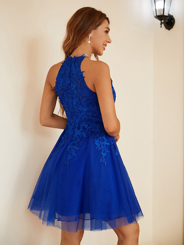 A-Line Halter Tulle Sleeveless Mini Dress - Chloe Dress