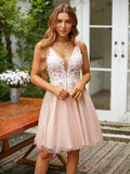 A-Line V-Neck Tulle Sleeveless Applique Mini Dress - Chloe Dress