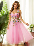 A-Line Spaghetti Strap Tulle Sleeveless Tea-Length Dress - Chloe Dress