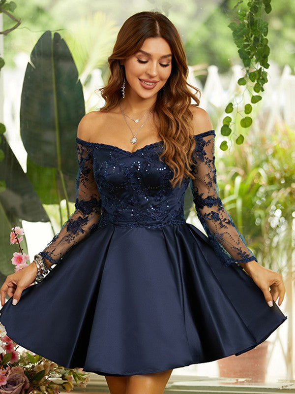 A-Line Satin Long Sleeve Mini Dress - Chloe Dress