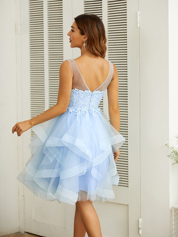 A-Line V-Neck Sleeveless Applique Knee-Length Dress - Chloe Dress