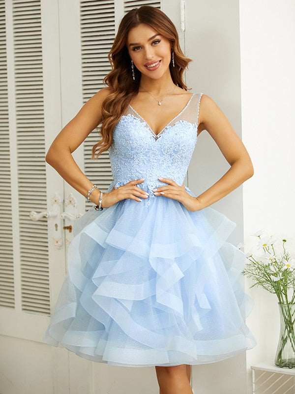 A-Line V-Neck Sleeveless Applique Knee-Length Dress - Chloe Dress