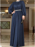 A-Line Long Sleeve Pleated Floor-Length Evening Gown - Chloe Dress