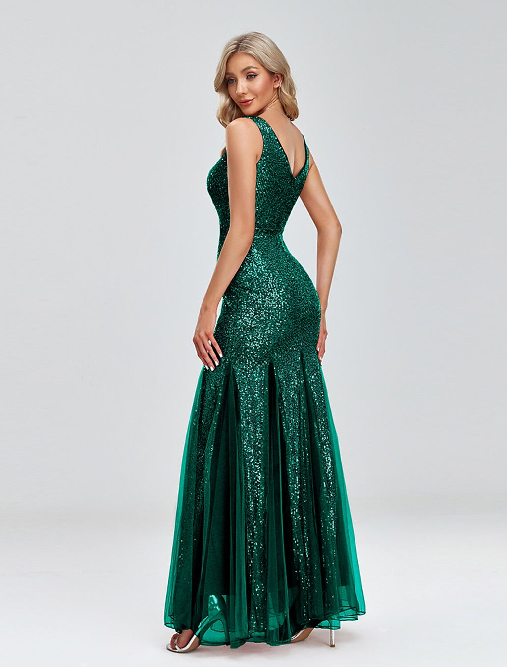 Mermaid V-Neck Tulle Sleeveless Floor-Length Evening Gown - Chloe Dress