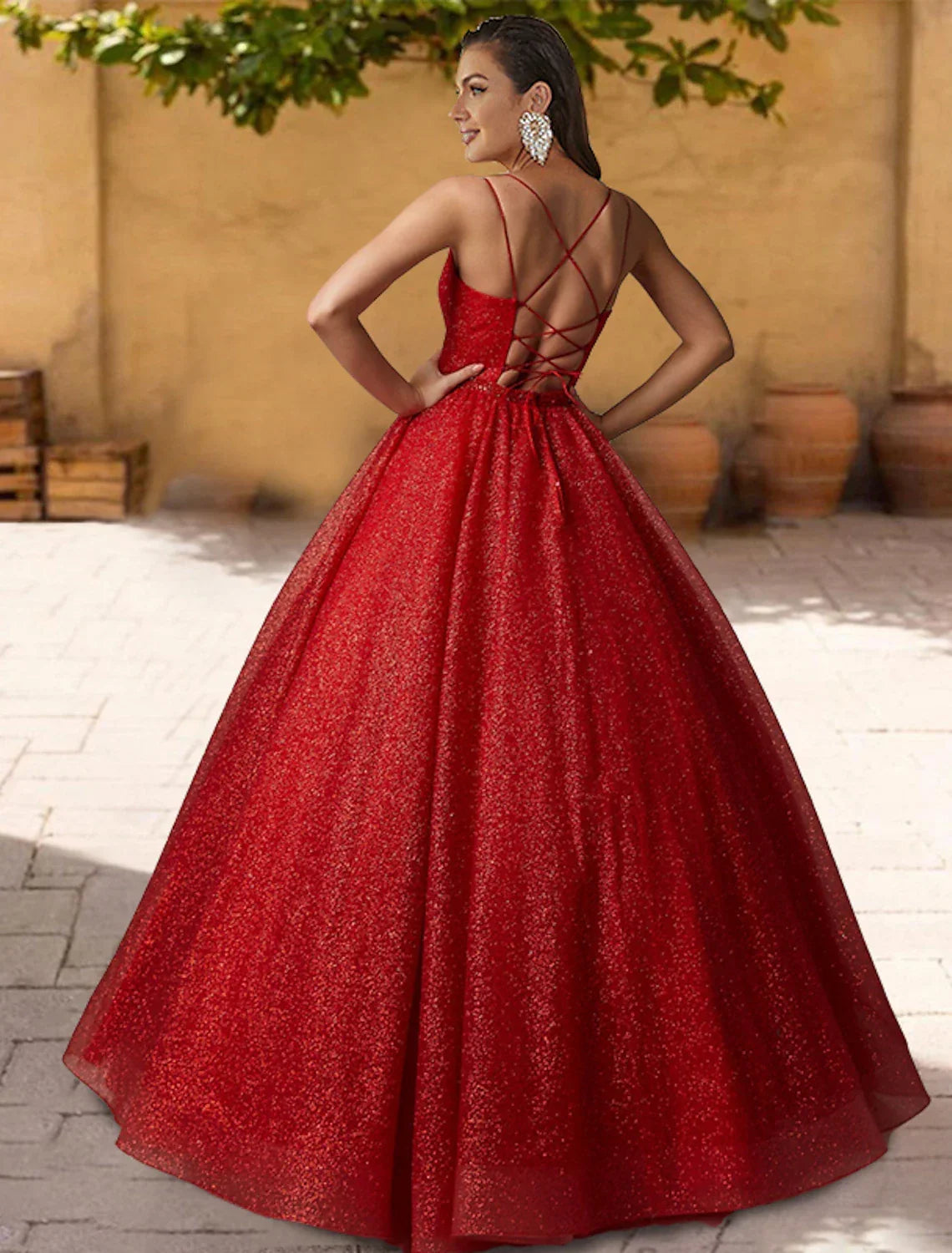 Ball Gown Spaghetti Strap Tulle Sleeveless Pleated Floor-Length Gown - Chloe Dress