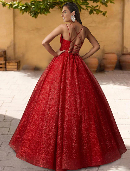 Ball Gown Spaghetti Strap Tulle Sleeveless Pleated Floor-Length Gown - Chloe Dress