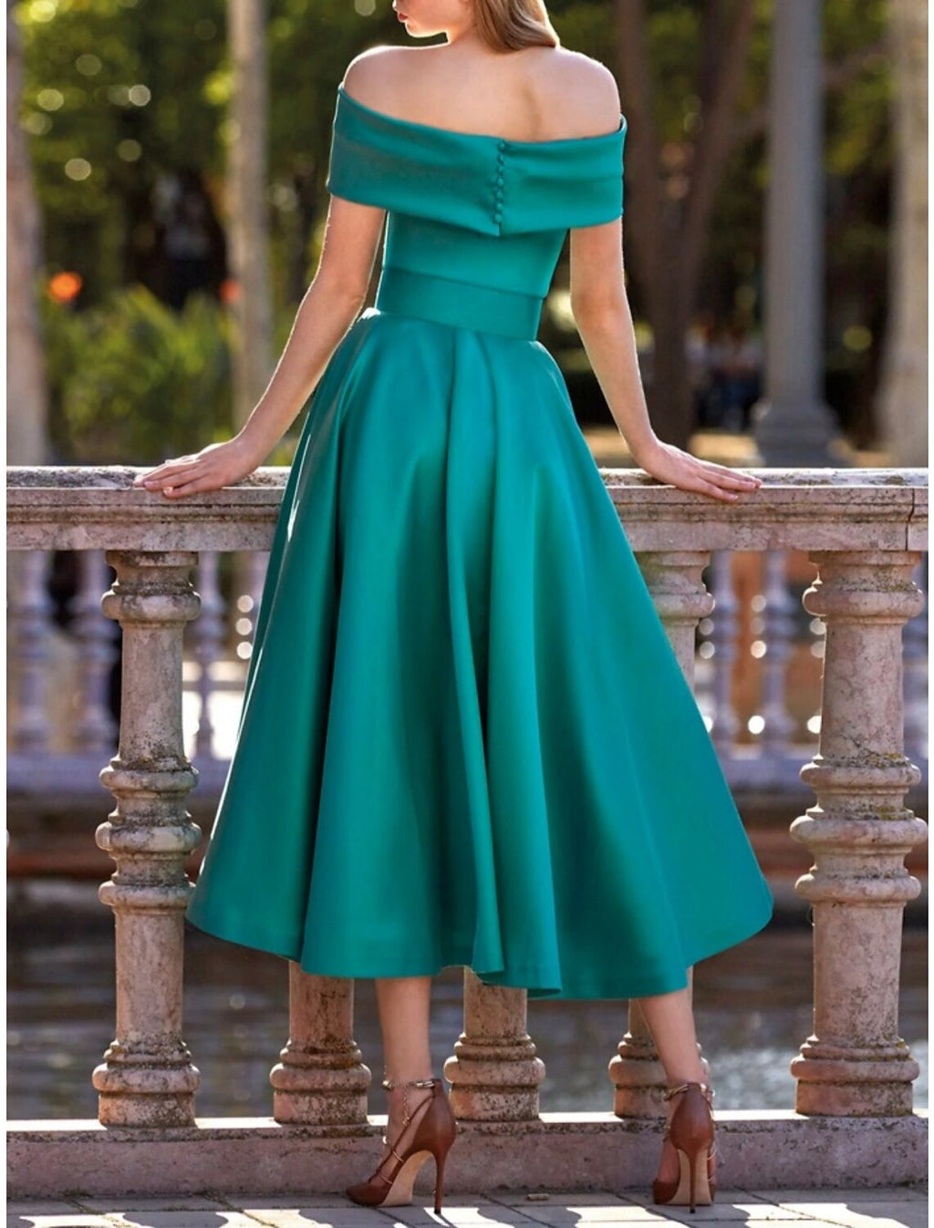 A-Line Off-Shoulder Satin Short Sleeve Pleated Mini Evening Gown - Chloe Dress