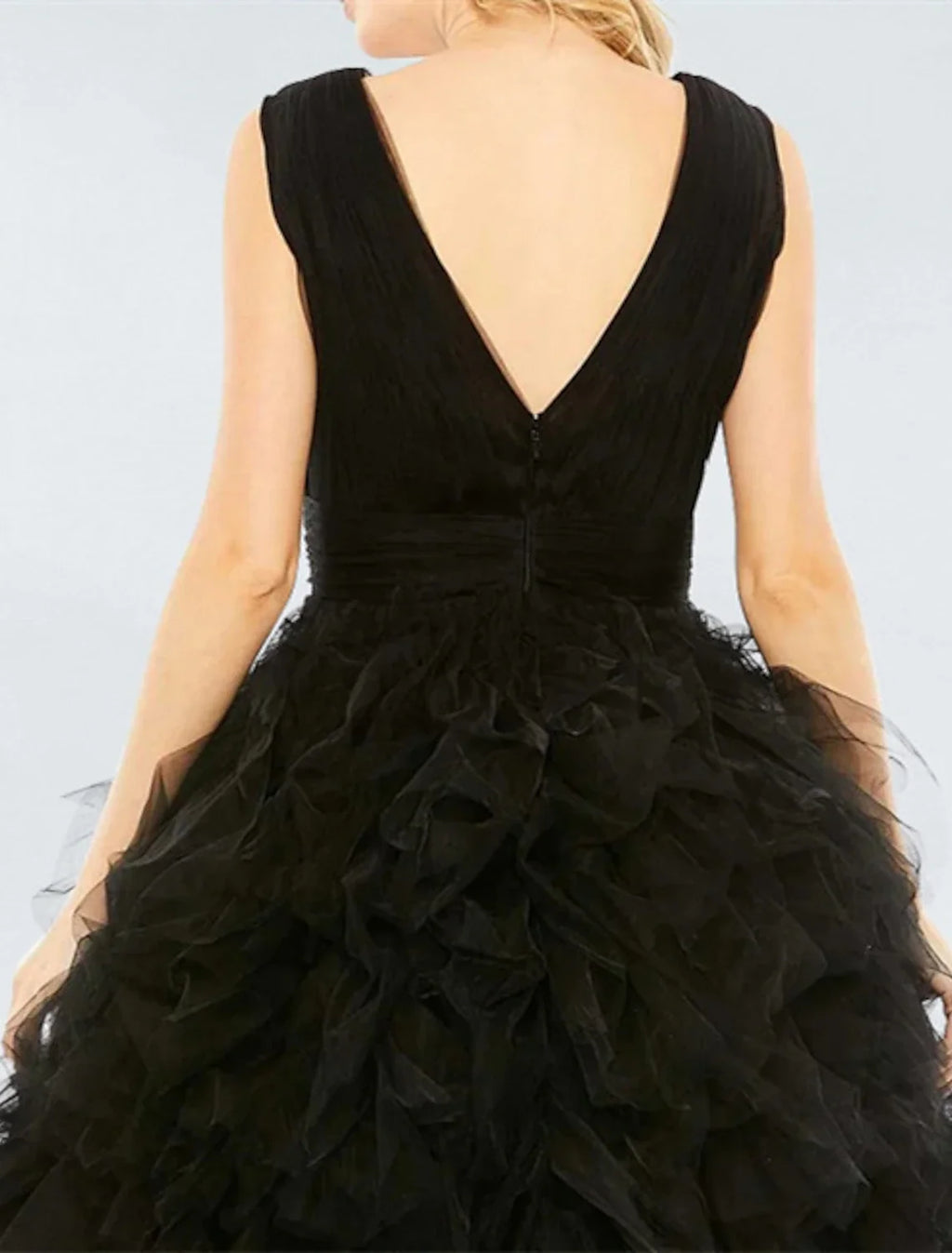 Black Ball Gown V-Neck Tulle Sleeveless Pleated Tea-Length Prom Gown - Chloe Dress