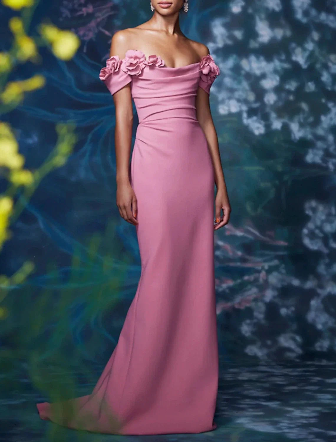 Mermaid Off-Shoulder Satin Short Sleeve Backless Train Mini Evening Gown - Chloe Dress