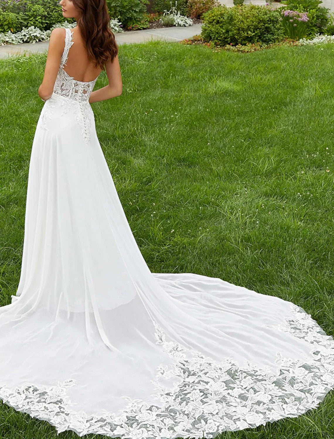 Sheath Chiffon Sleeveless Train Wedding Gown - Chloe Dress