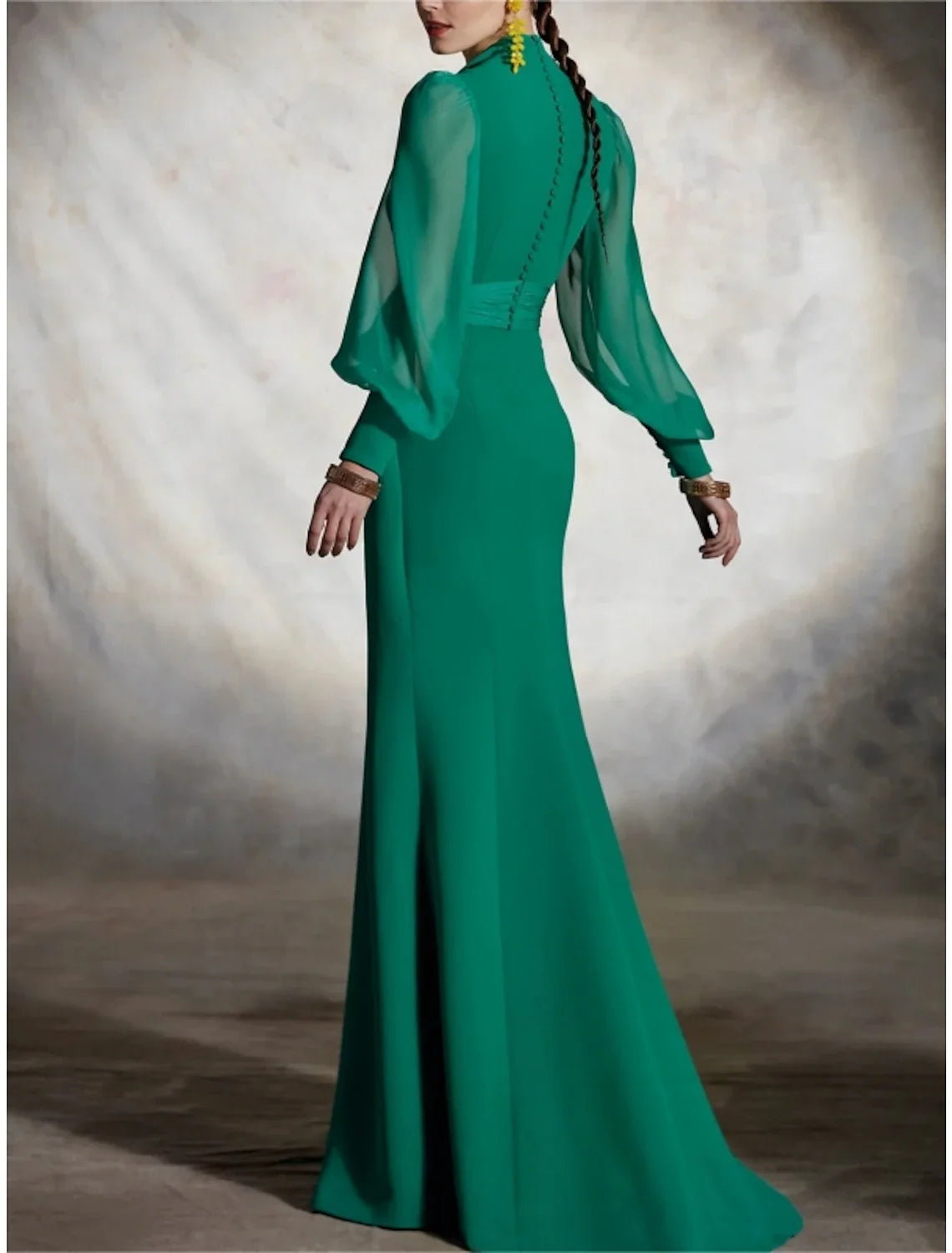 Sheath V-Neck Chiffon Long Sleeve High Slit Floor-Length Wedding Dress - Chloe Dress