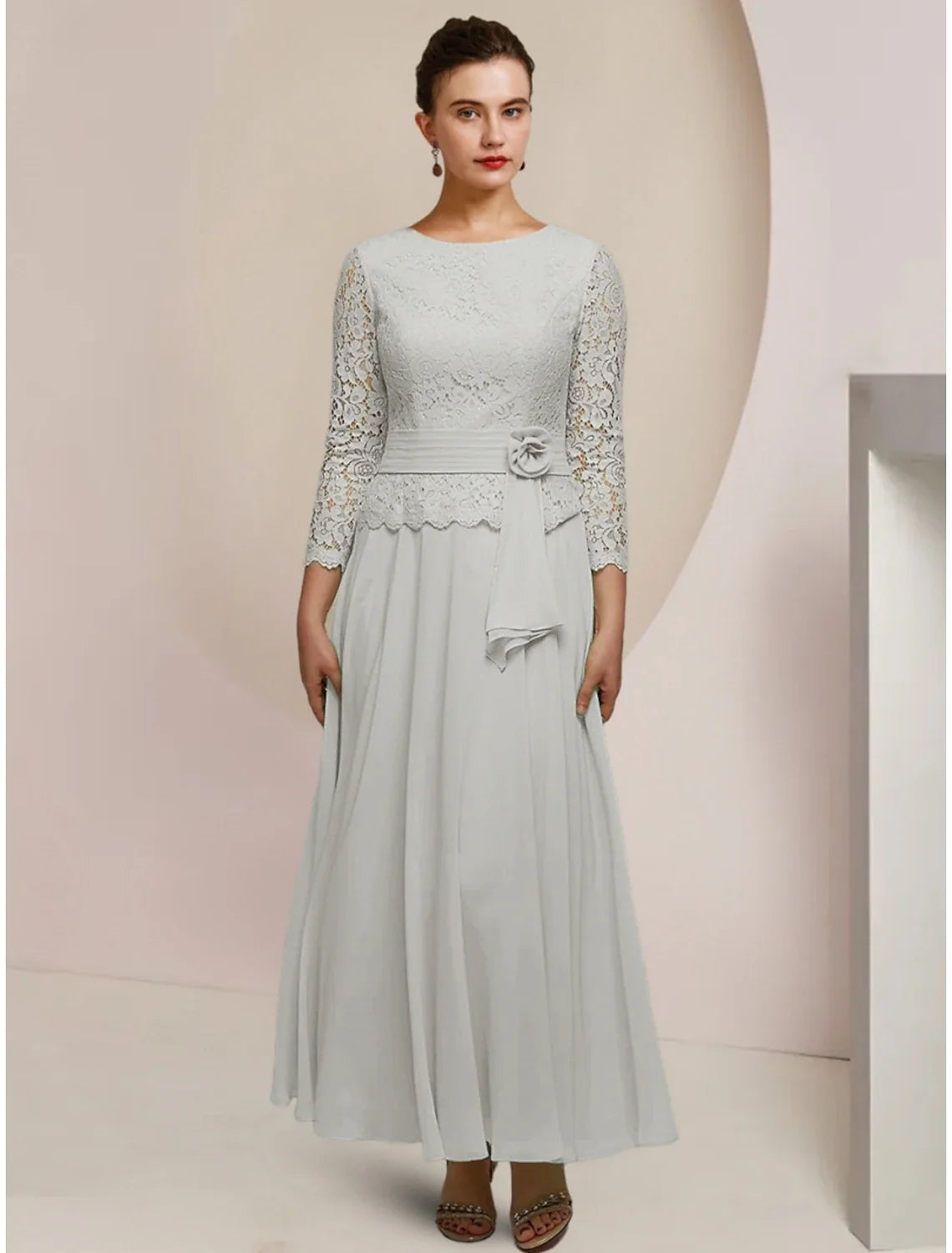 A-Line Chiffon Long Sleeve Pleated Ankle-Length Wedding Dress - Chloe Dress