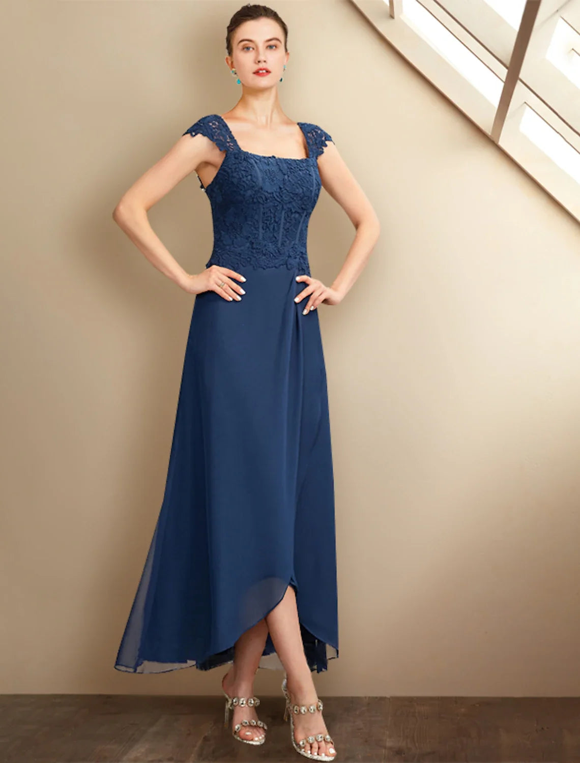 A-Line Square Neck Chiffon Short Sleeve Wrap Mini Dress - Chloe Dress