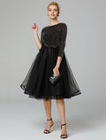A-Line Tulle Three-Quarter Sleeve Tea-Length Wedding Dress - Chloe Dress