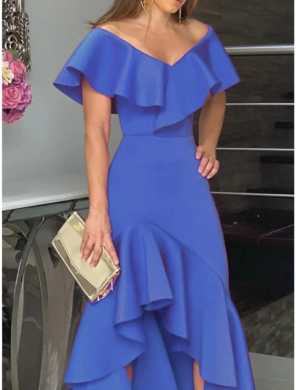 A-Line V-Neck Satin Sleeveless High Slit Mini Wedding Dress - Chloe Dress